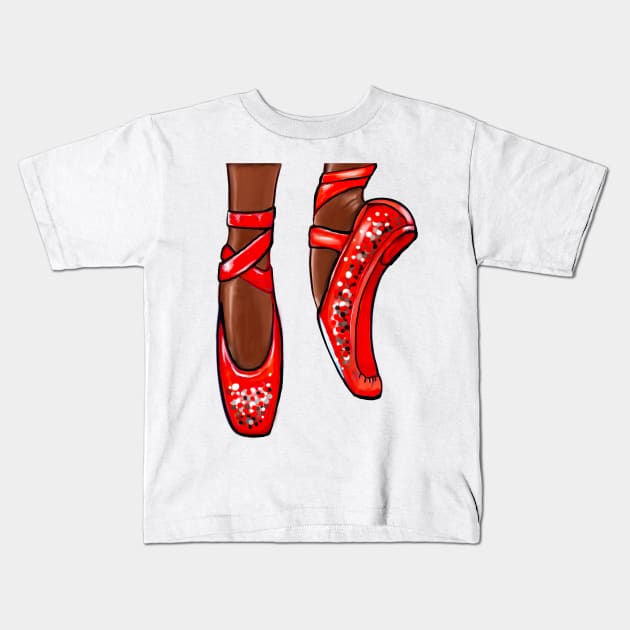 Top 10 best gifts for dancers. Ballet pointe shoes in red. Ballerina dancer dancing dance Kids T-Shirt by Artonmytee